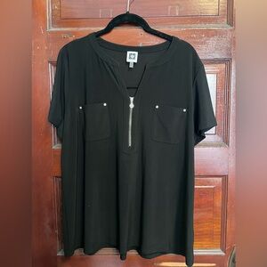 Anne Klein Black Short Sleeve Zip Tunic